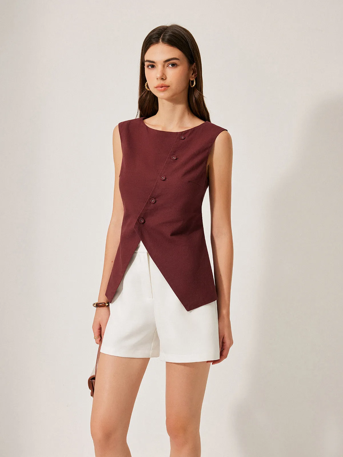 Cotton & Linen Button Detail Top sold by COMMENSE product image thumbnail 5