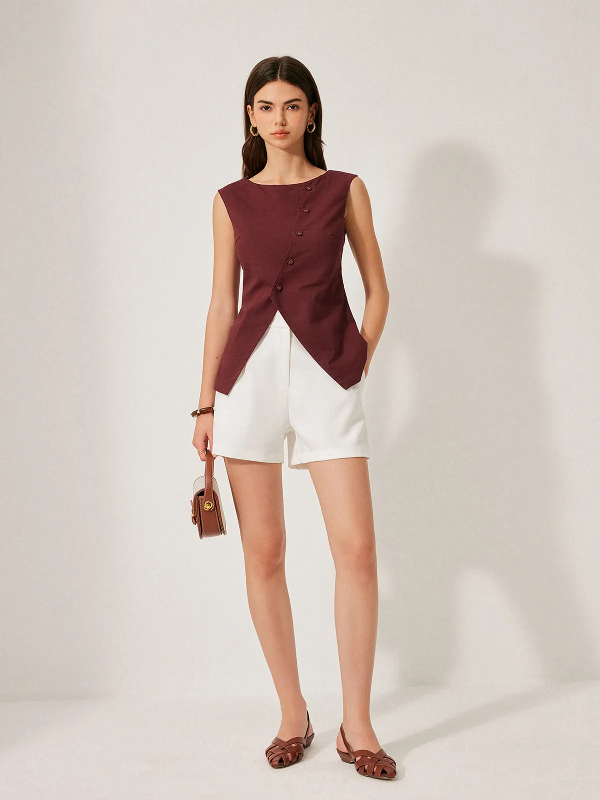 Cotton & Linen Button Detail Top sold by COMMENSE product image thumbnail 4