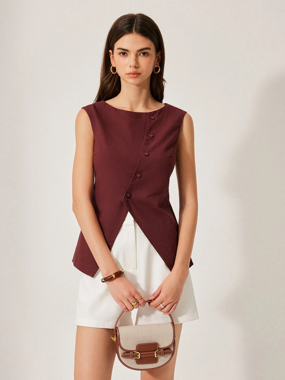 Cotton & Linen Button Detail Top sold by COMMENSE product image thumbnail 3