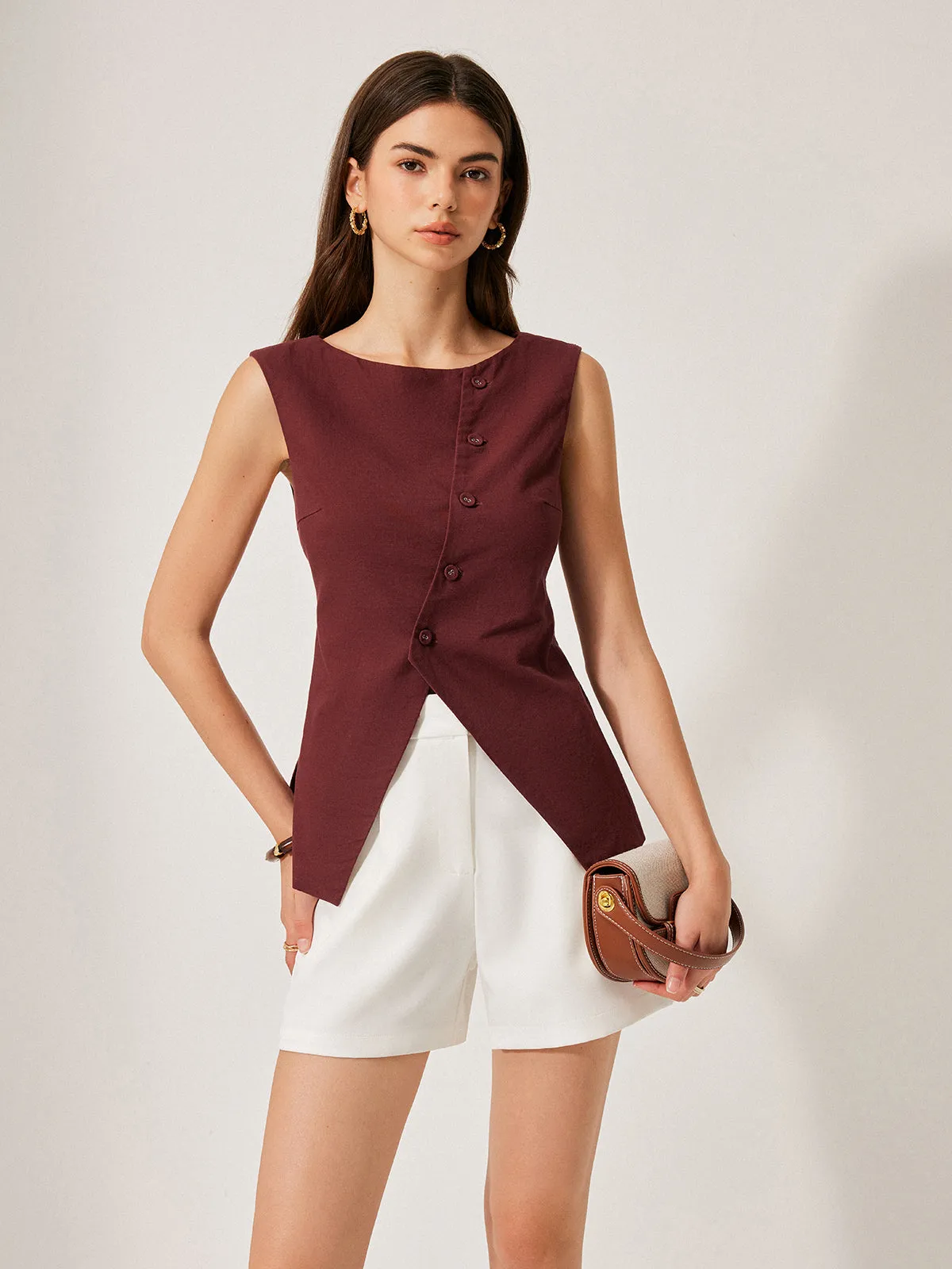 Cotton & Linen Button Detail Top sold by COMMENSE product image thumbnail 2