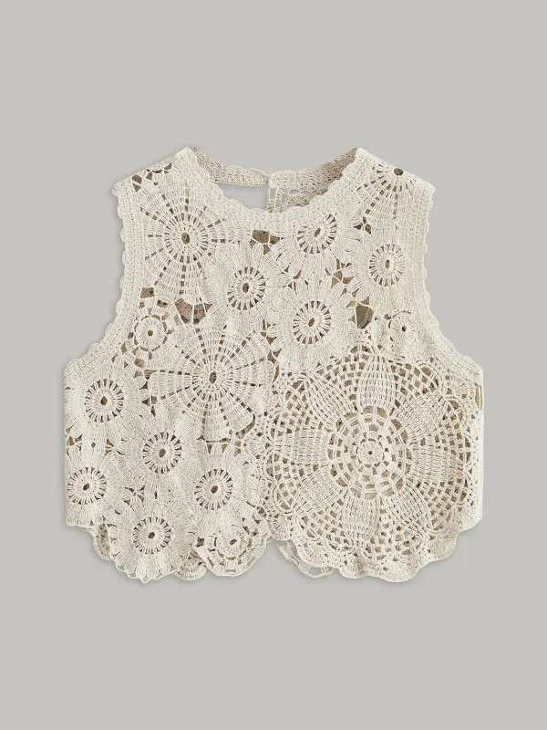 Embroidered Crochet Top sold by COMMENSE