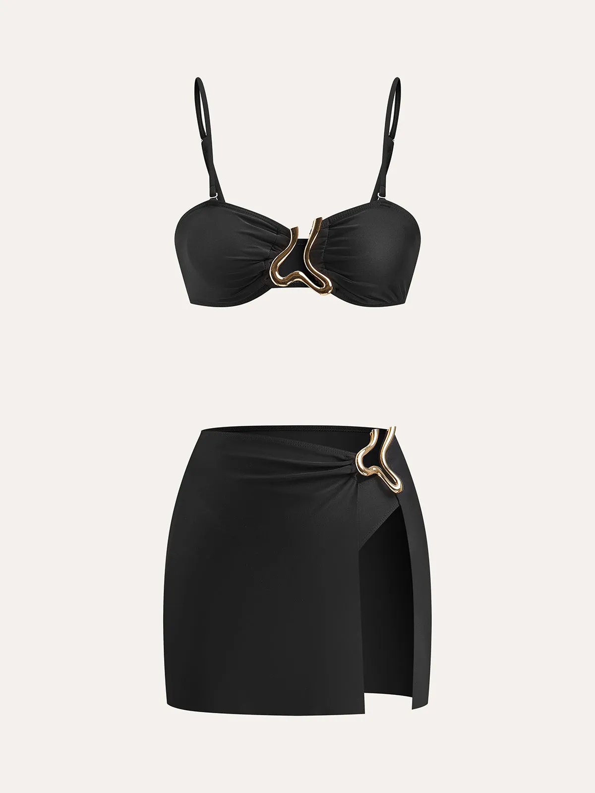 Golden Detail Bikini Set With Cover-Up Skirt sold by COMMENSE