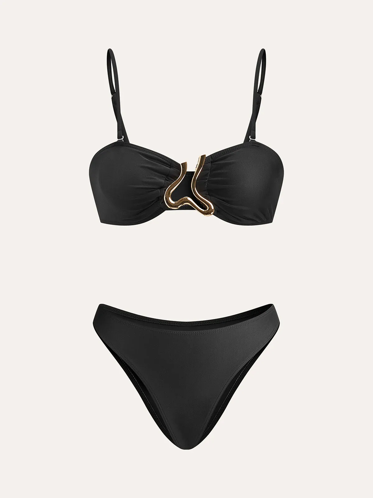 Golden Detail Bikini Set With Cover-Up Skirt sold by COMMENSE product image thumbnail 2