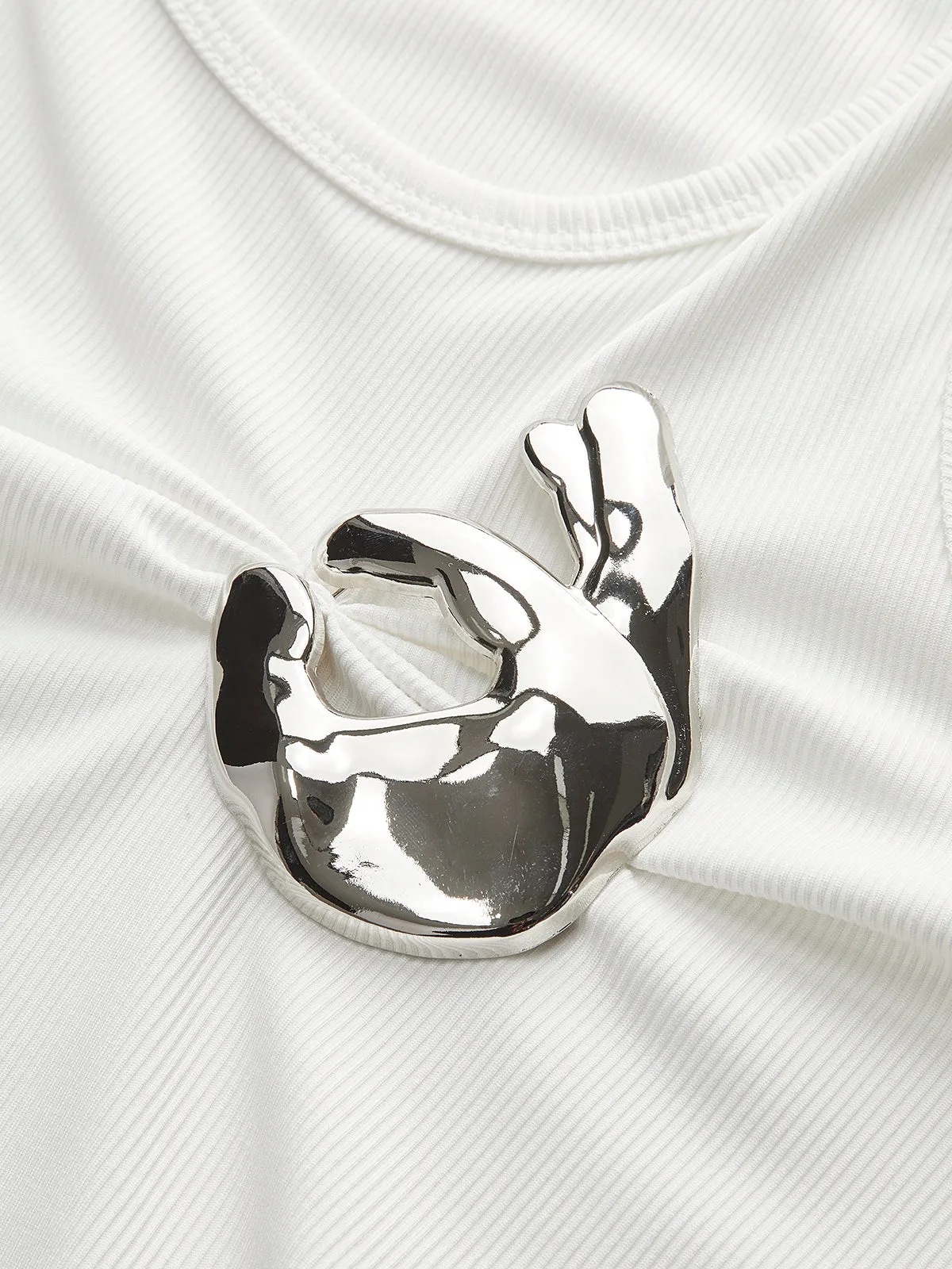 Ribbed Knit Top With Metal Detail sold by COMMENSE product image thumbnail 3