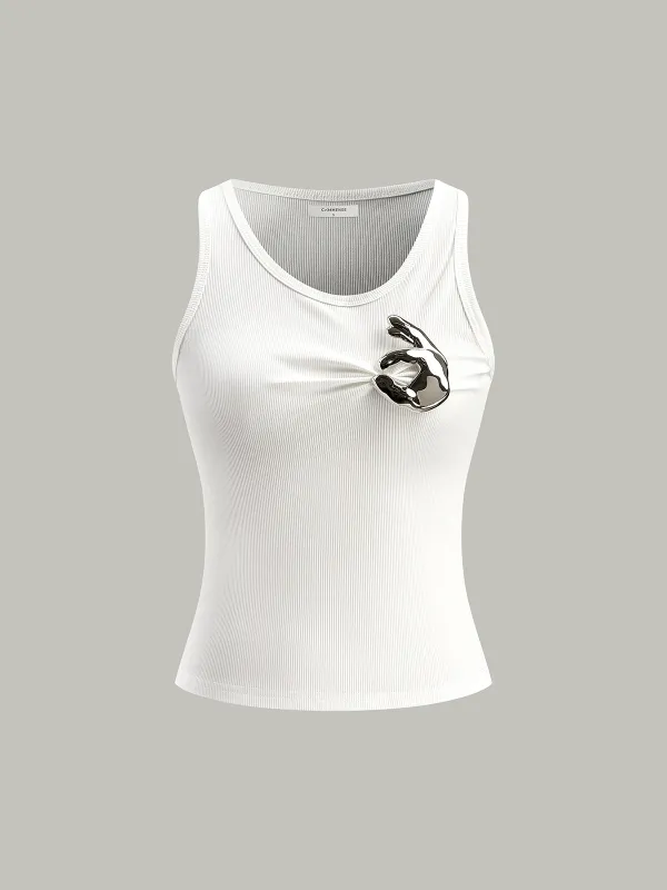 Ribbed Knit Top With Metal Detail sold by COMMENSE