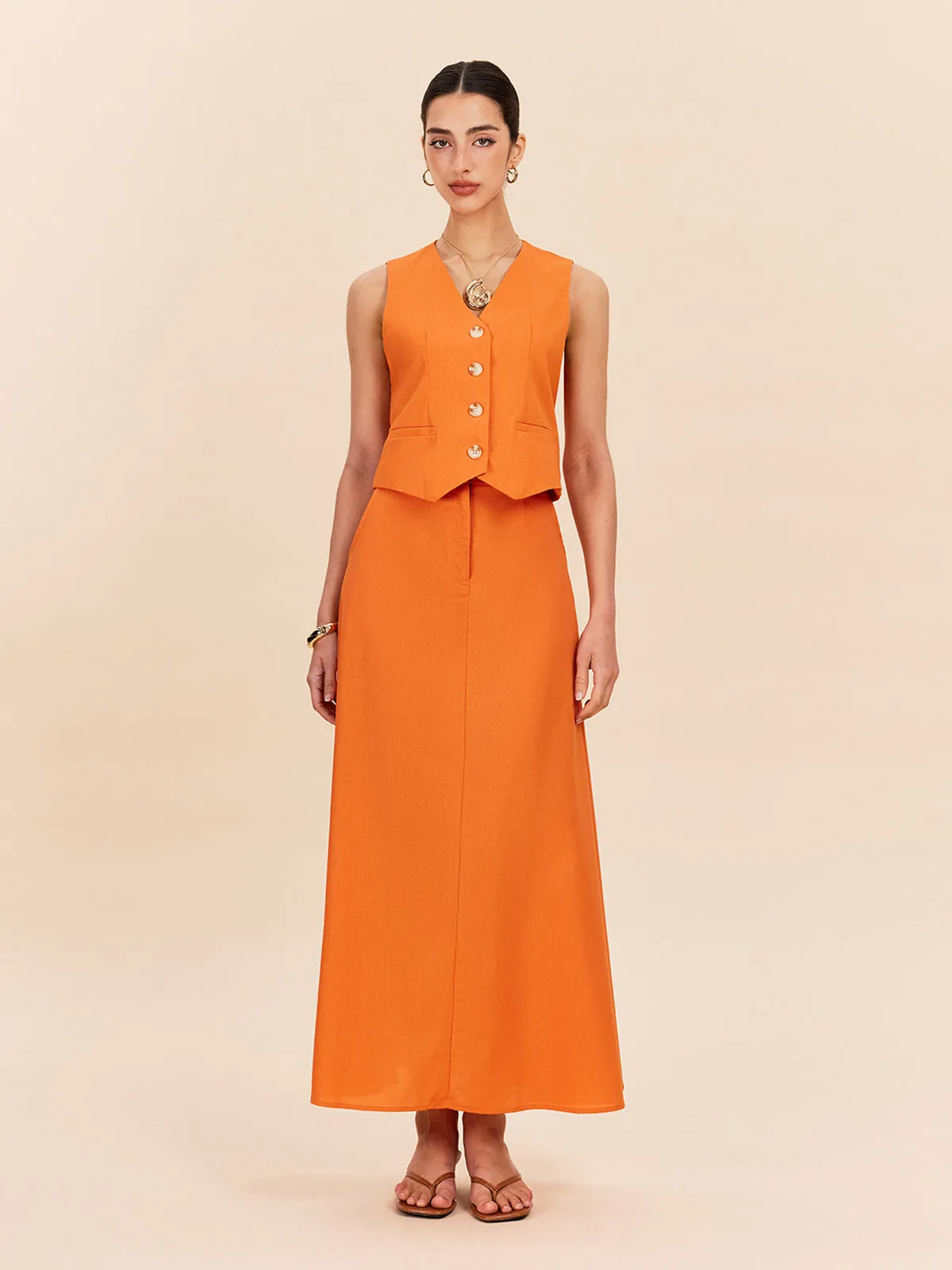 Cotton & Linen Pocket Detail Skirt Set sold by COMMENSE product image thumbnail 3