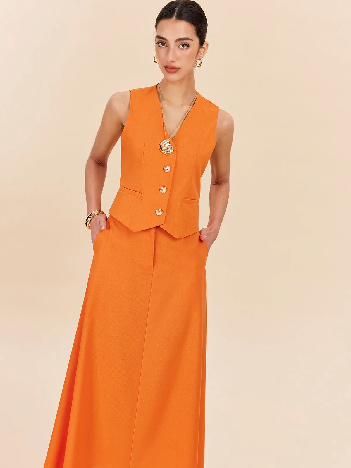 Cotton & Linen Pocket Detail Skirt Set sold by COMMENSE product image thumbnail 2