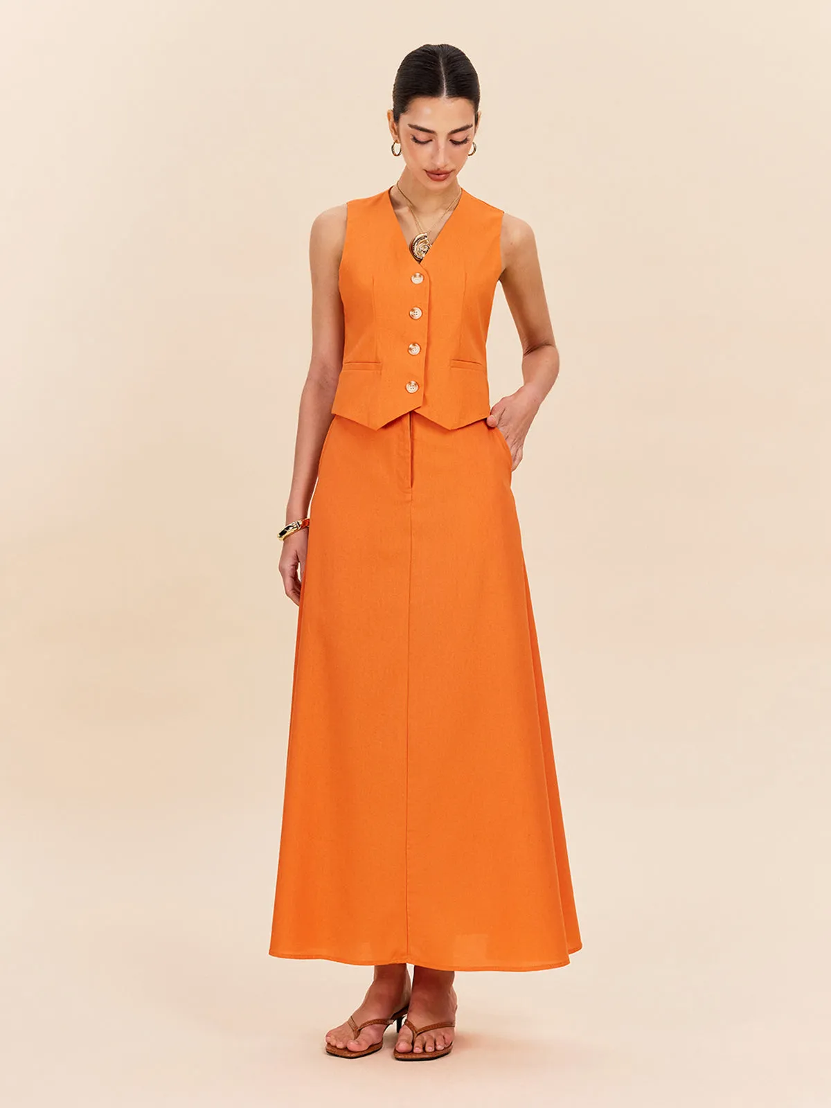 Cotton & Linen Pocket Detail Skirt Set sold by COMMENSE product image thumbnail 4