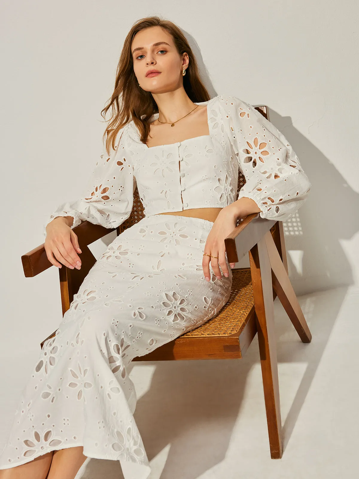 Cotton Hollow Floral Skirt Set sold by COMMENSE product image thumbnail 4