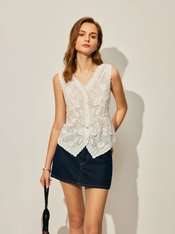 Cotton Floral Embroidery Vest sold by COMMENSE