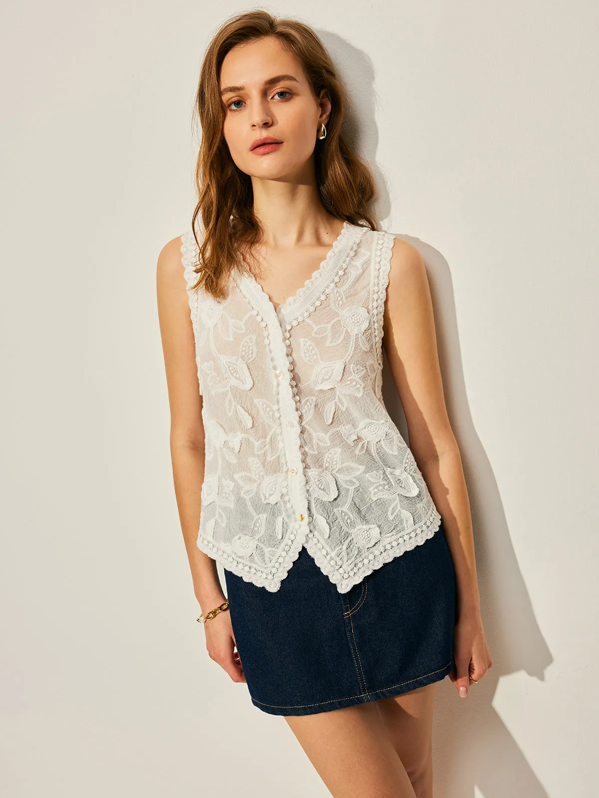 Cotton Floral Embroidery Vest sold by COMMENSE product image thumbnail 5