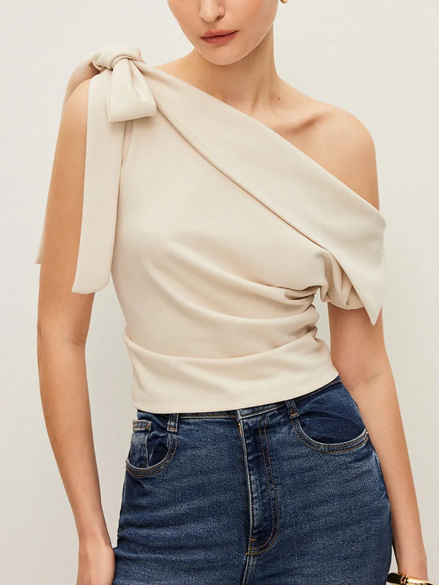 One-Shoulder Top With Bow Detail sold by COMMENSE