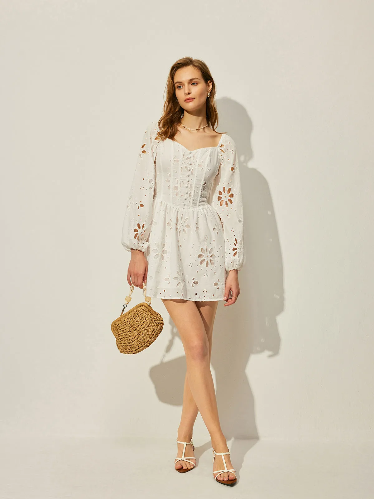 Cotton Floral Hollow Backless Dress sold by COMMENSE product image thumbnail 2