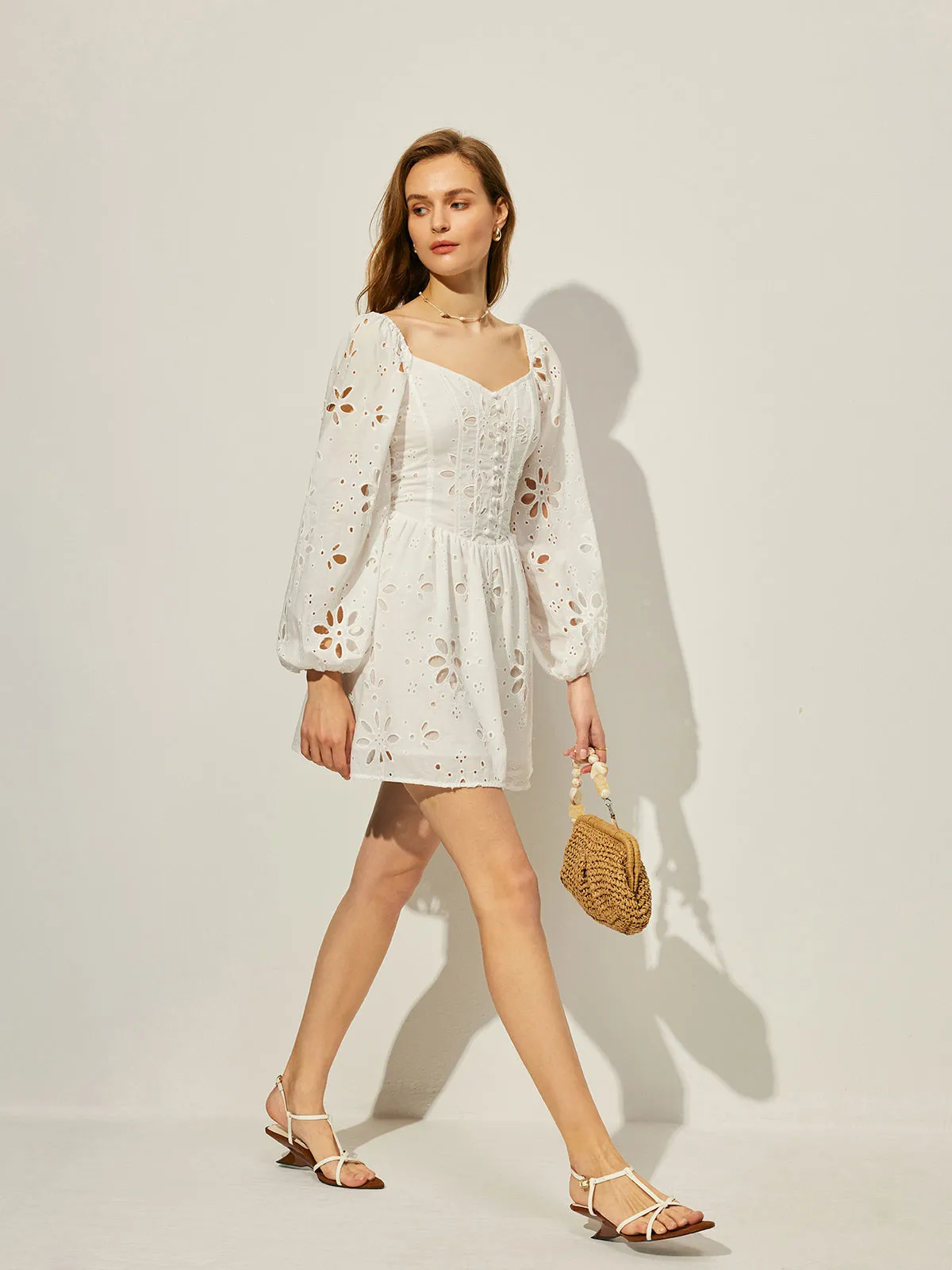 Cotton Floral Hollow Backless Dress sold by COMMENSE product image thumbnail 3