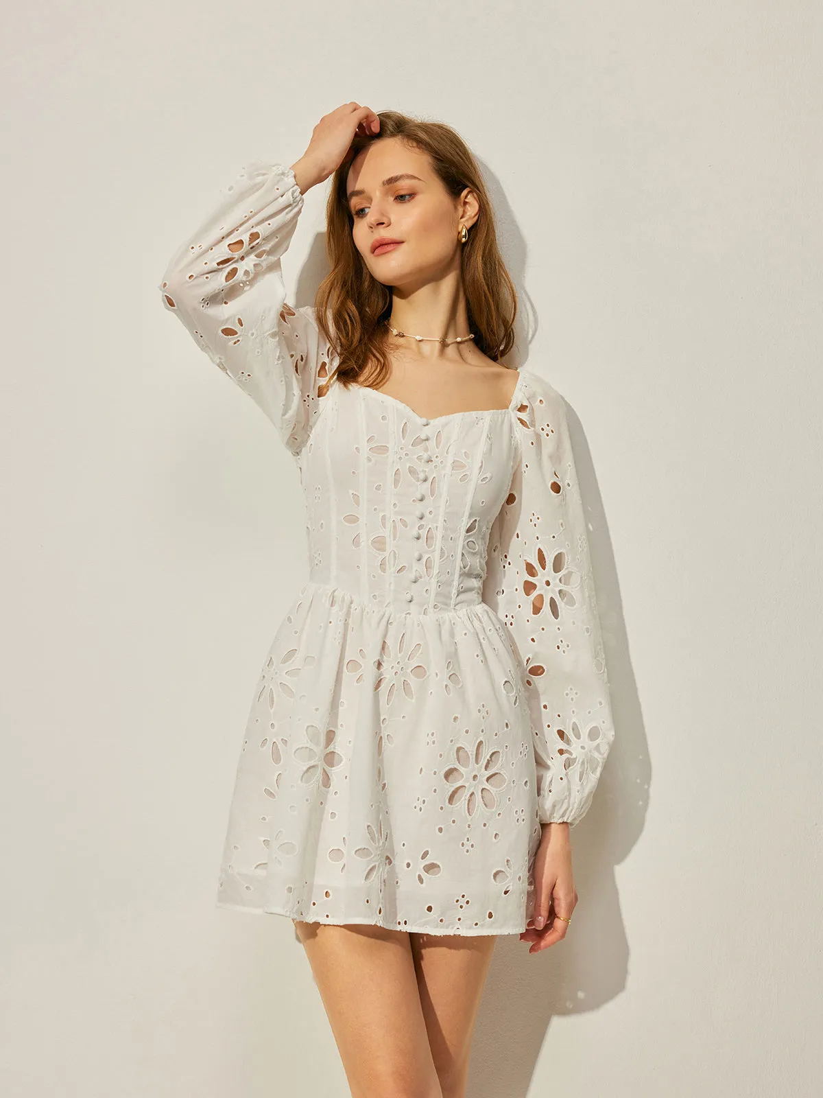 Cotton Floral Hollow Backless Dress sold by COMMENSE product image thumbnail 4
