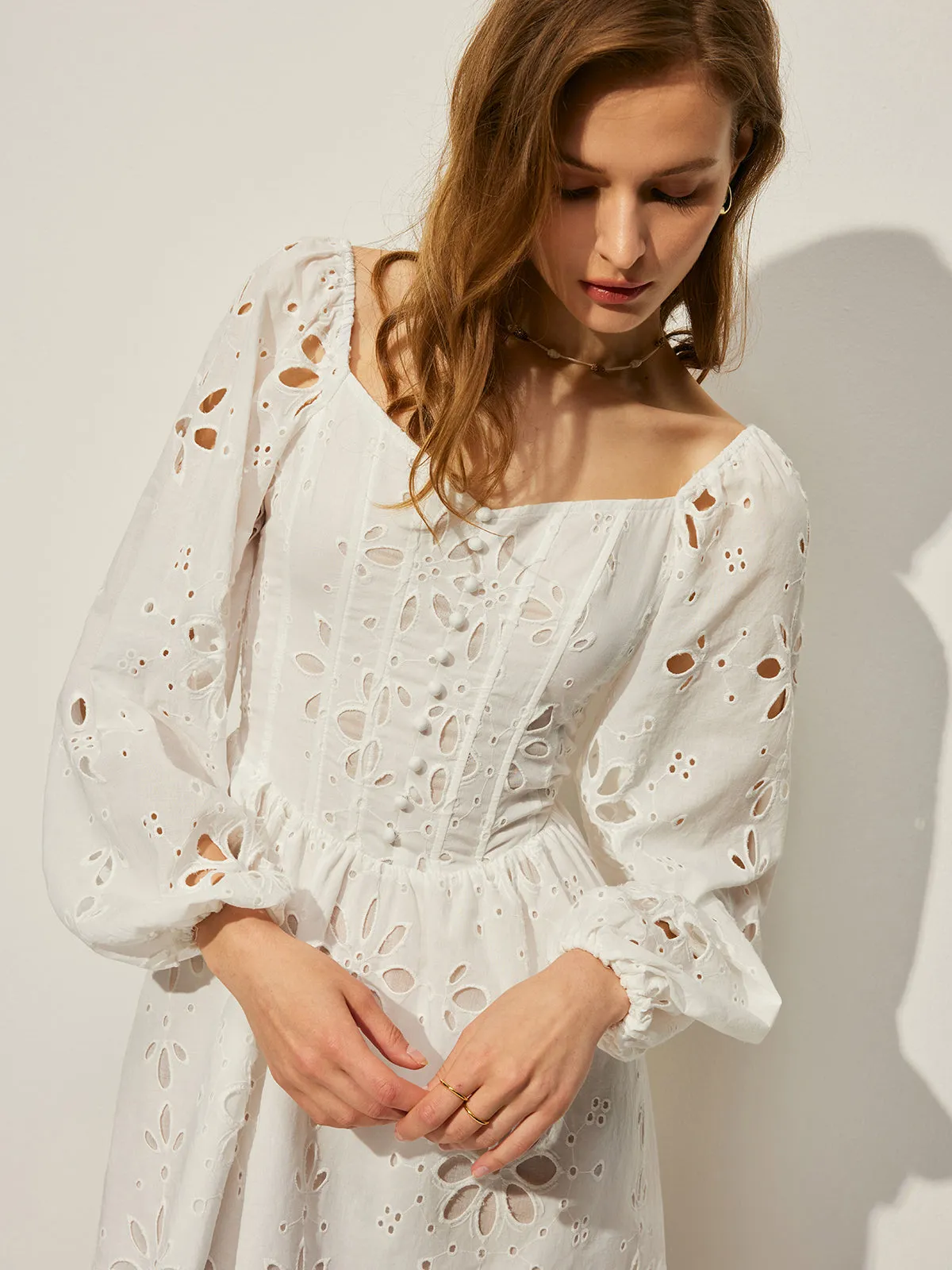 Cotton Floral Hollow Backless Dress sold by COMMENSE product image thumbnail 5