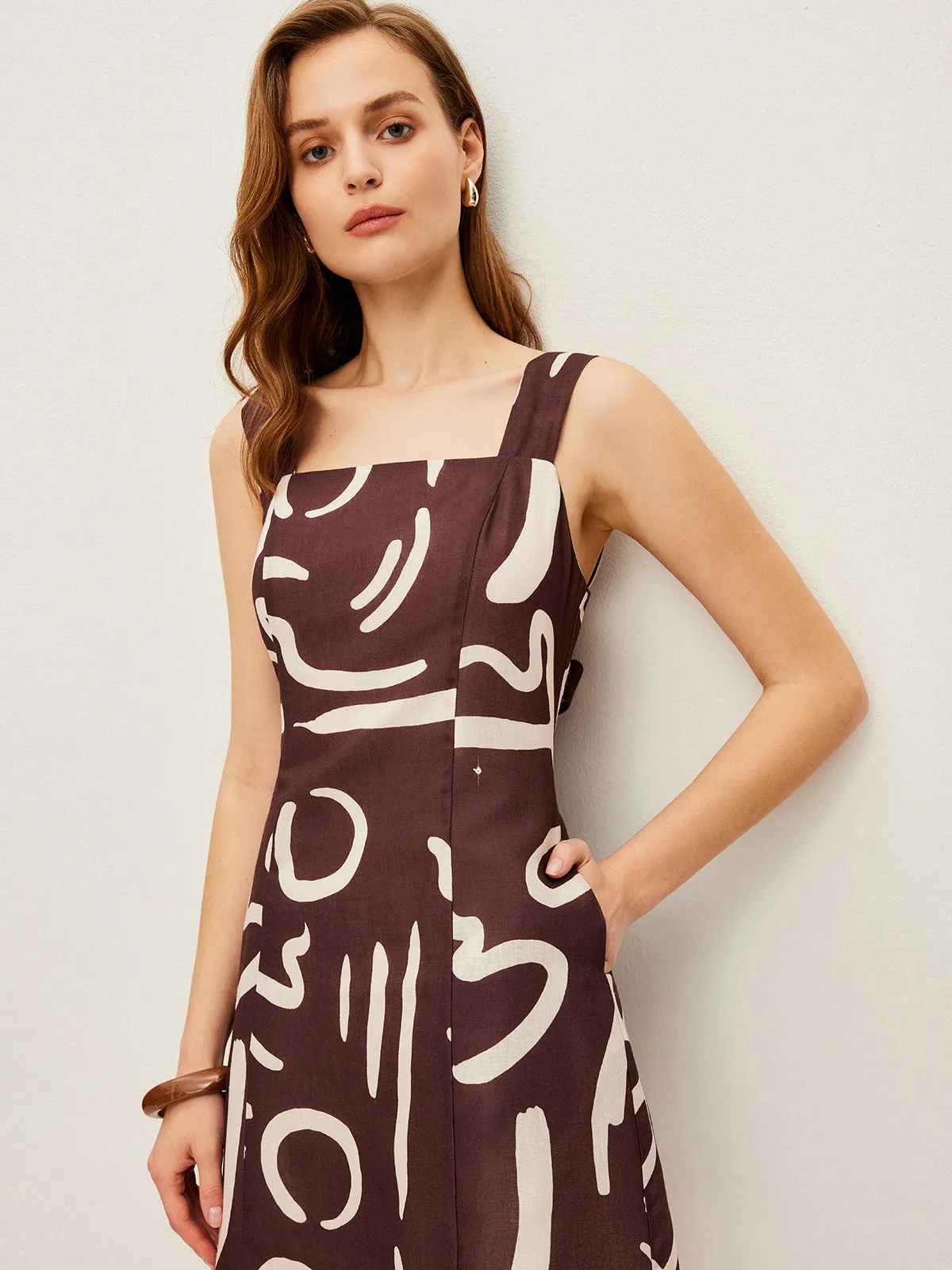 Abstract Print Back Tie Dress sold by COMMENSE product image thumbnail 5