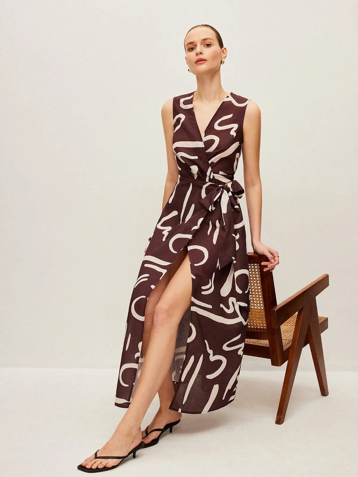 Abstract Print Wrap Dress With Tie Waist sold by COMMENSE