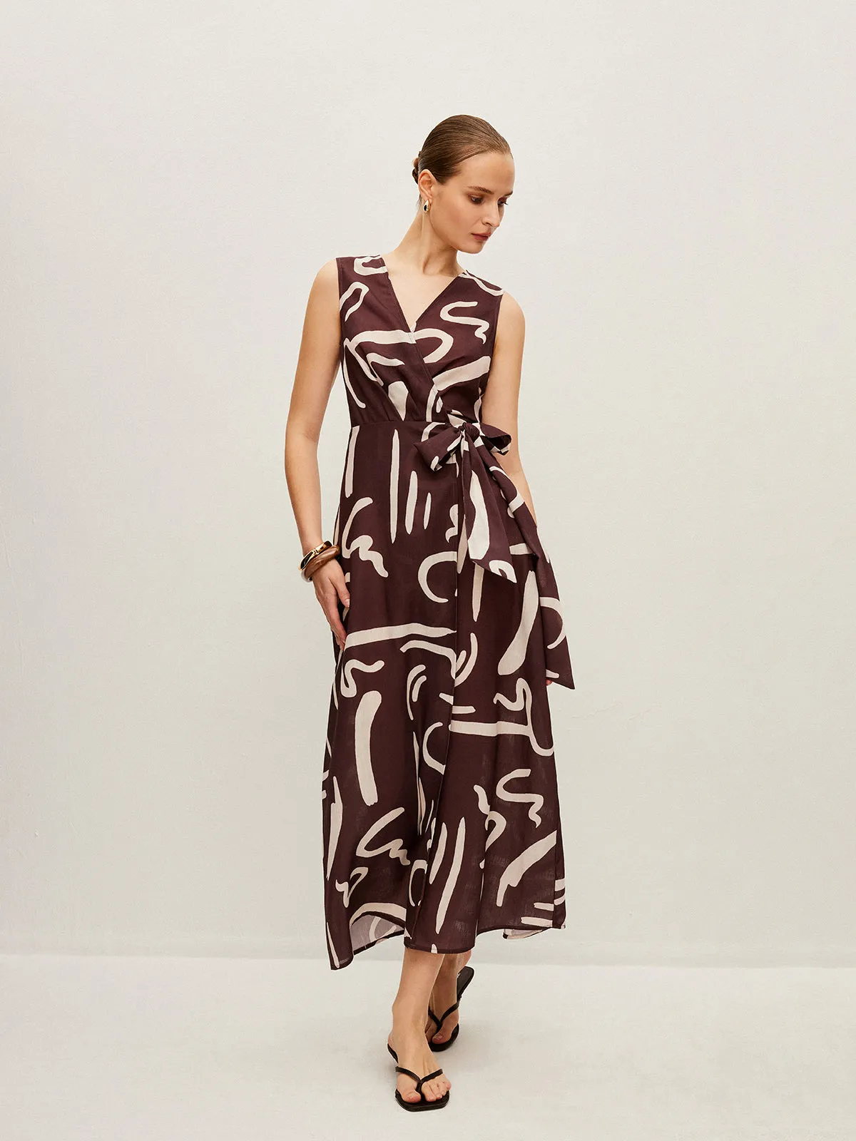 Abstract Print Wrap Dress With Tie Waist sold by COMMENSE product image thumbnail 4