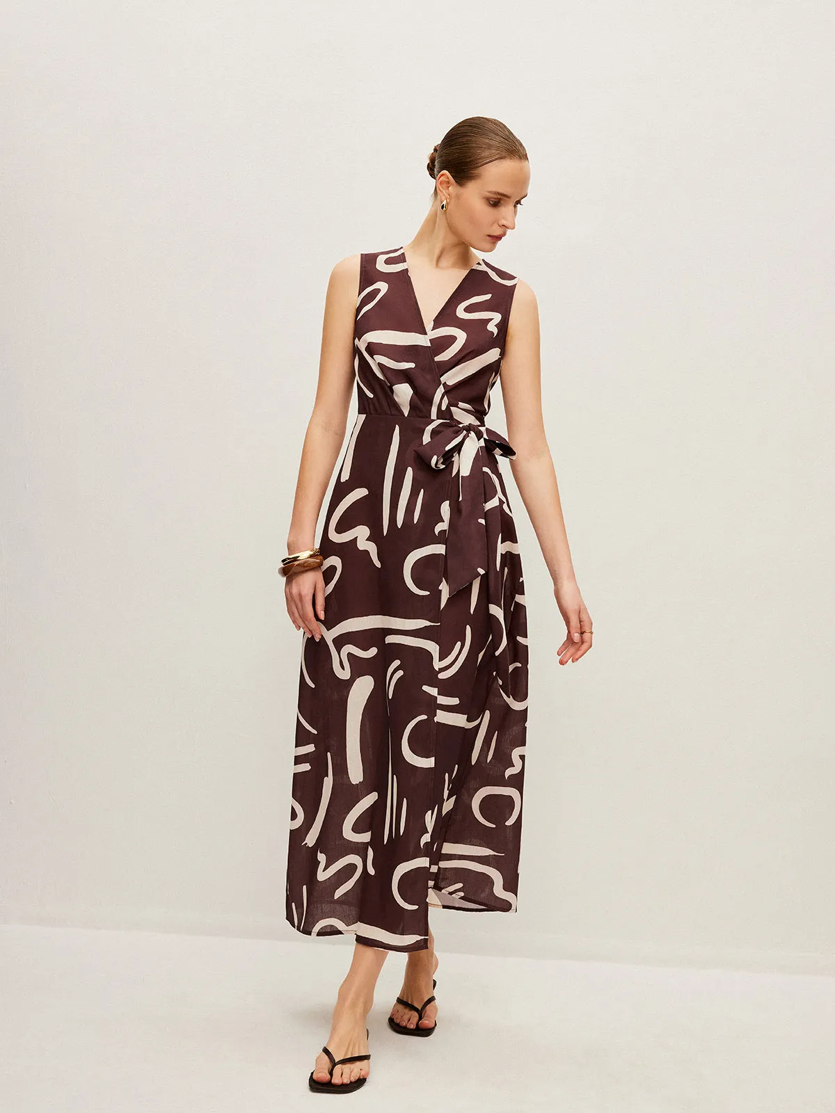Abstract Print Wrap Dress With Tie Waist sold by COMMENSE product image thumbnail 5