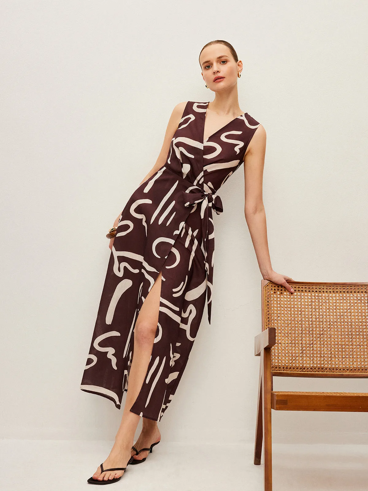 Abstract Print Wrap Dress With Tie Waist sold by COMMENSE product image thumbnail 3
