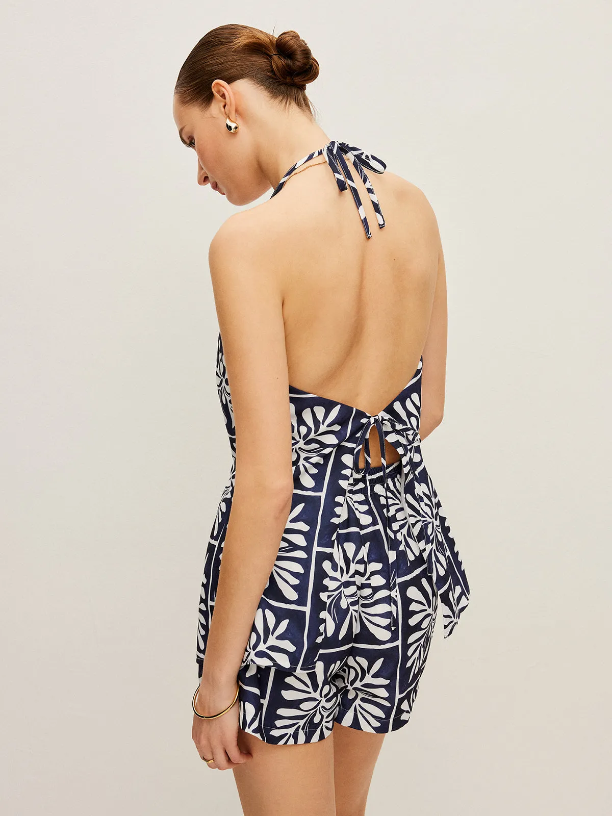 Floral Print Halter Top With Shorts Set sold by COMMENSE product image thumbnail 2