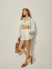 Three-Piece Shirt Bikini Top With Shorts Set sold by COMMENSE