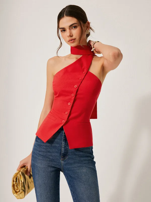 Cotton & Linen Halter Top With Decor Pockets sold by COMMENSE