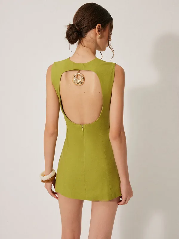 Cotton & Linen Backless Dress With Metal Detail sold by COMMENSE