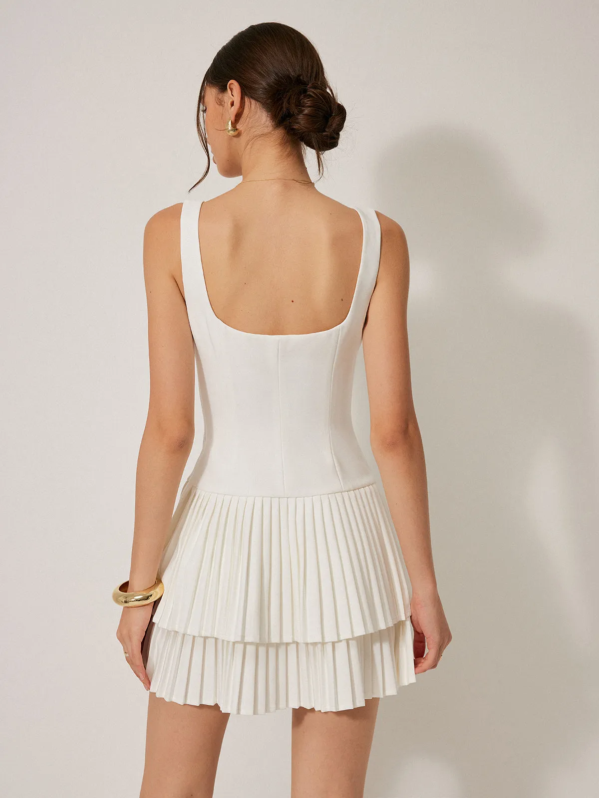 Square Neck Pleated Dress sold by COMMENSE product image thumbnail 4