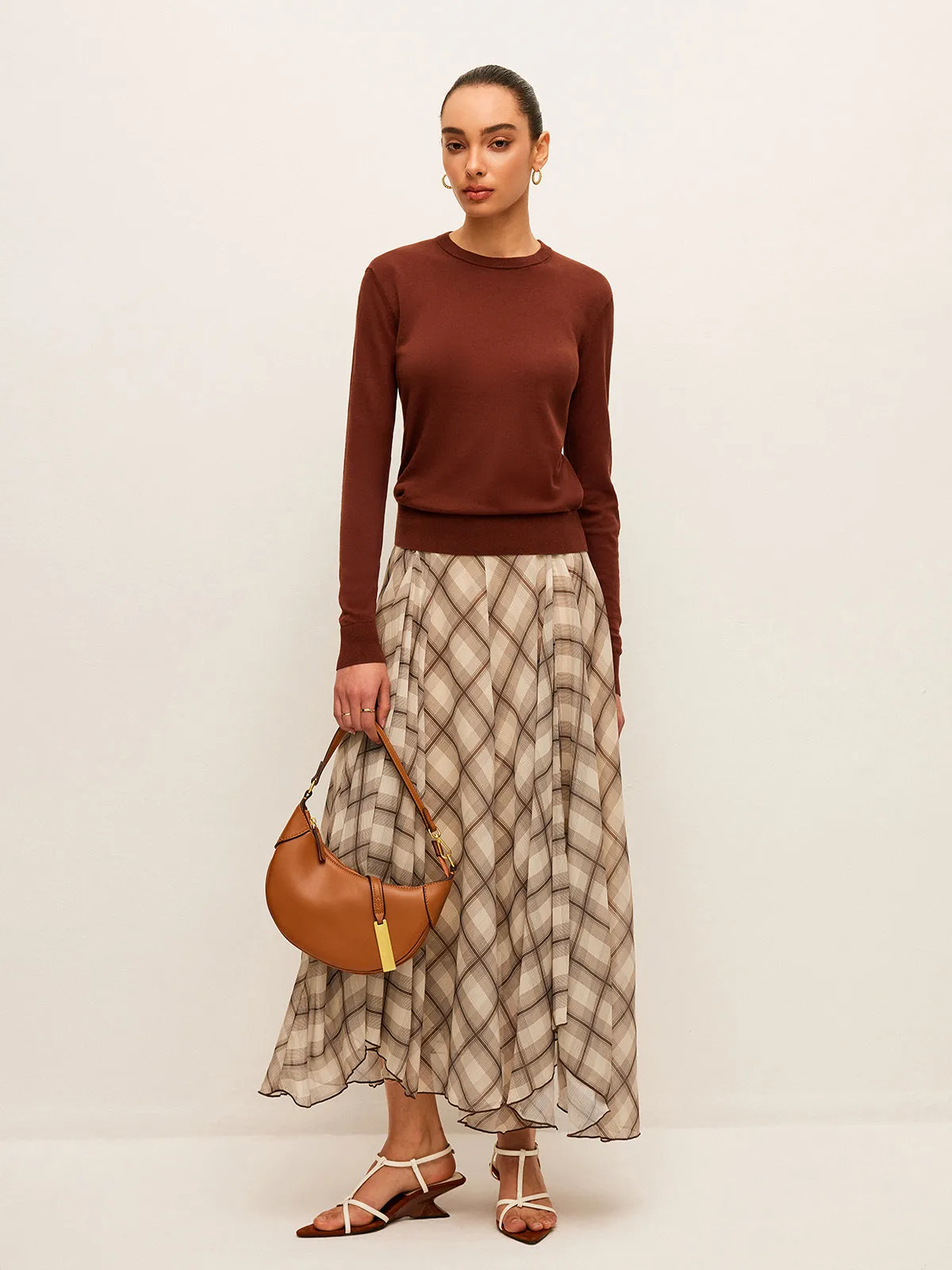 Semi-Sheer Plaid Chiffon Skirt sold by COMMENSE product image thumbnail 4