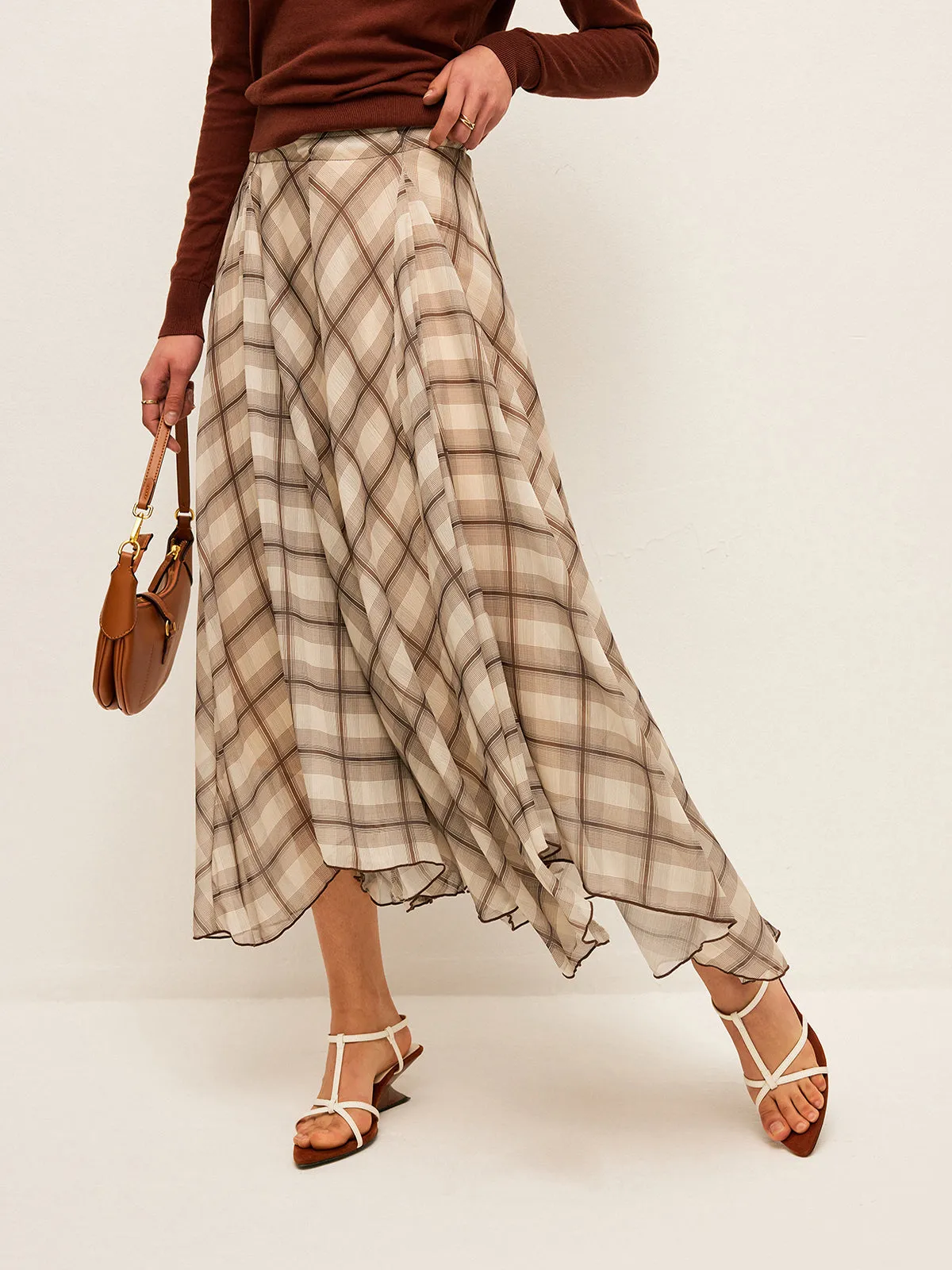 Semi-Sheer Plaid Chiffon Skirt sold by COMMENSE product image thumbnail 3