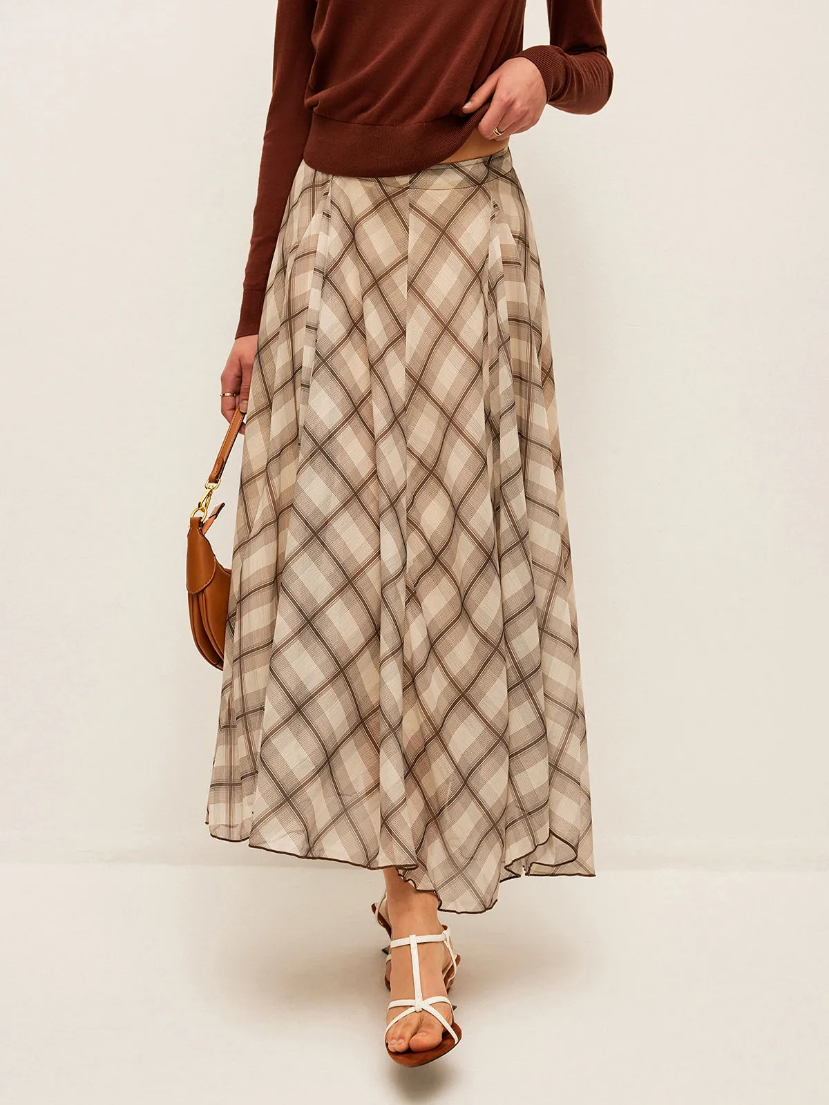 Semi-Sheer Plaid Chiffon Skirt sold by COMMENSE product image thumbnail 5