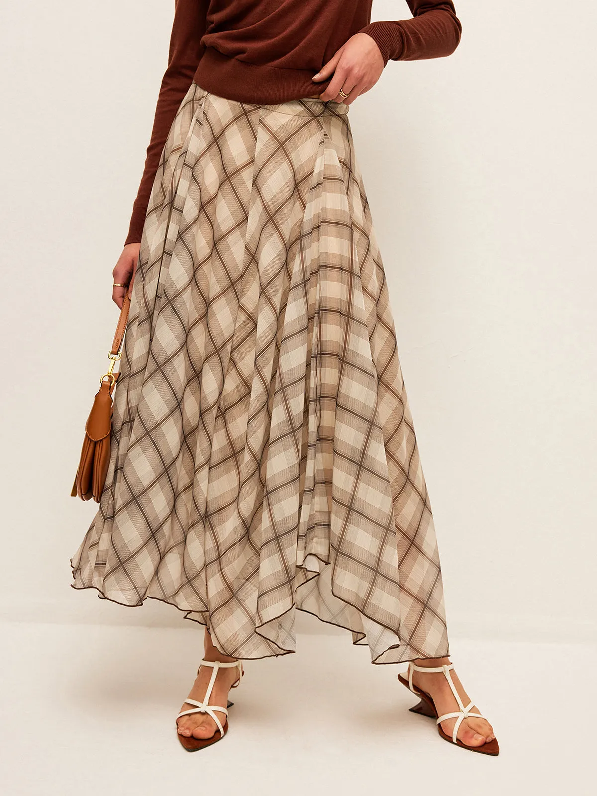 Semi-Sheer Plaid Chiffon Skirt sold by COMMENSE