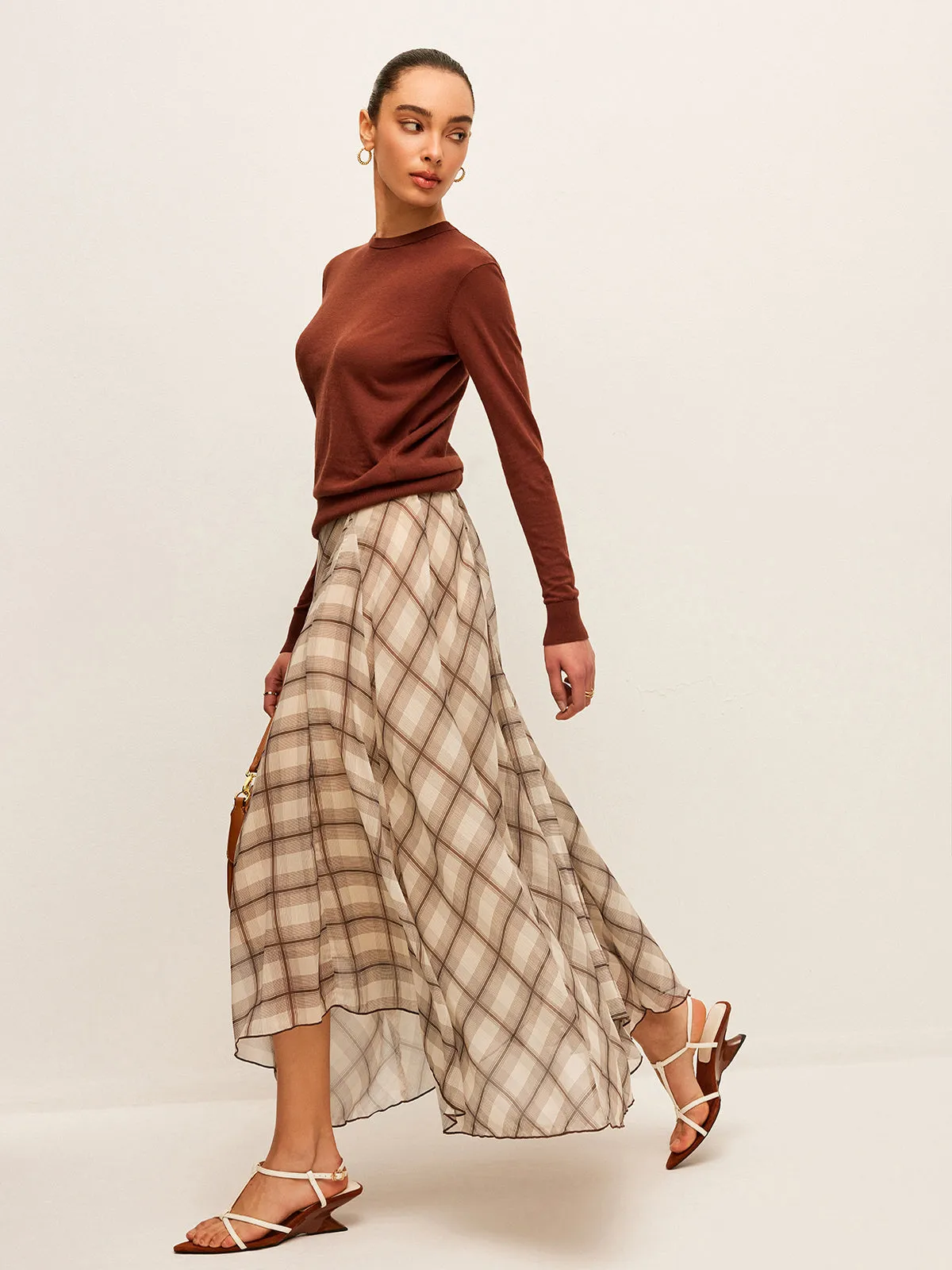 Semi-Sheer Plaid Chiffon Skirt sold by COMMENSE product image thumbnail 2