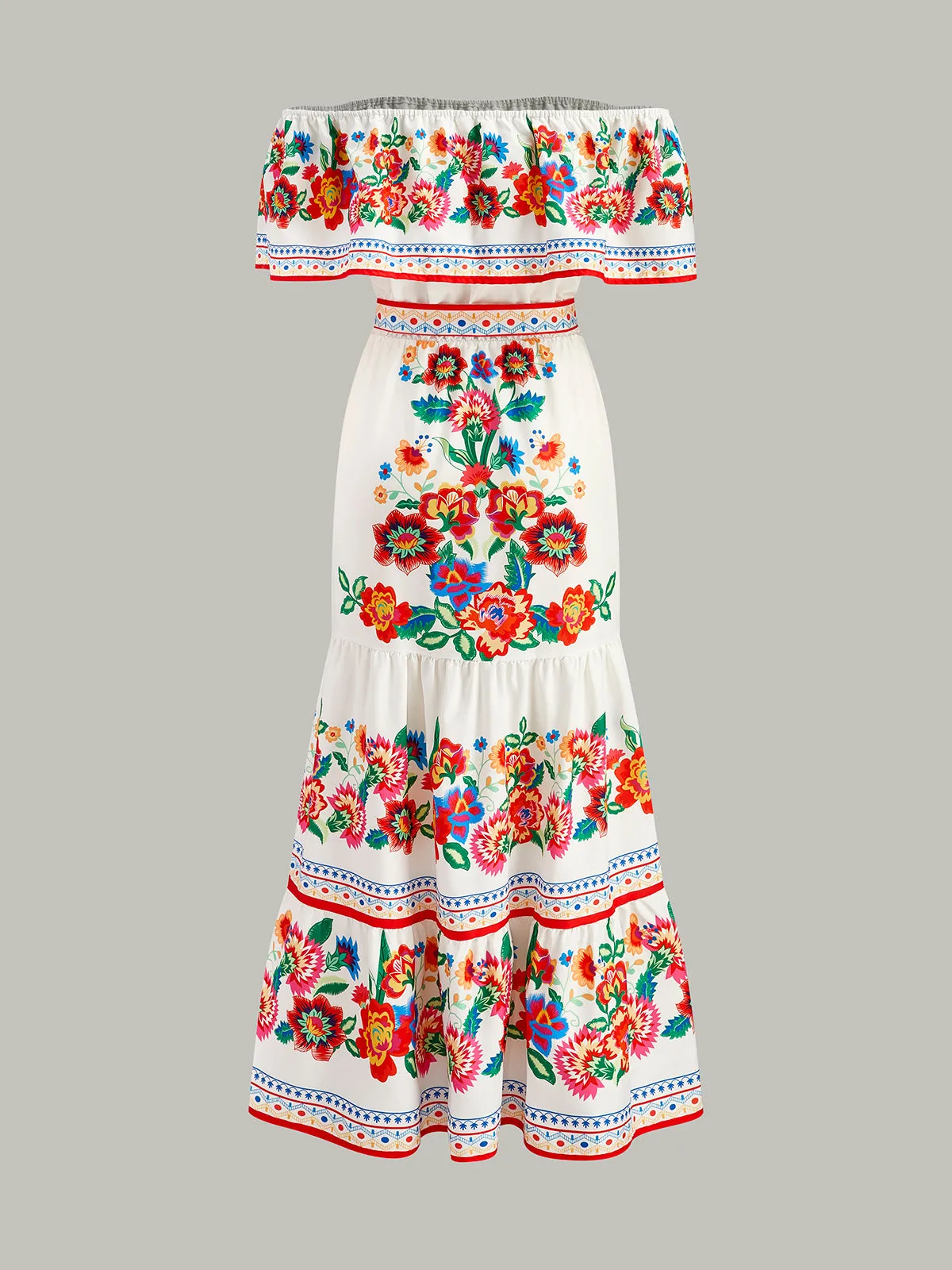 Off-Shoulder Floral Print Dress With Belt sold by COMMENSE product image thumbnail 2