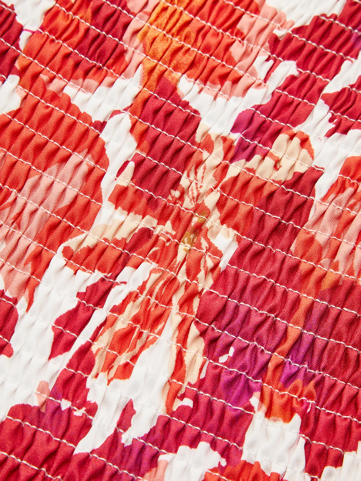 Off-Shoulder Smocked Floral Dress sold by COMMENSE product image thumbnail 4