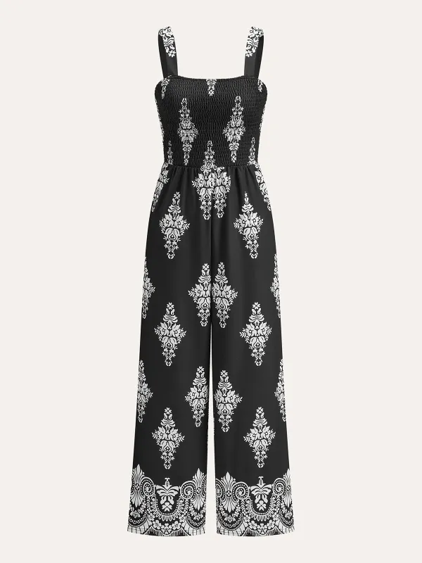 Smocked Floral Print Jumpsuit sold by COMMENSE