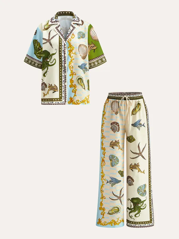 Printed Shirt With Drawstring Pants Set sold by COMMENSE