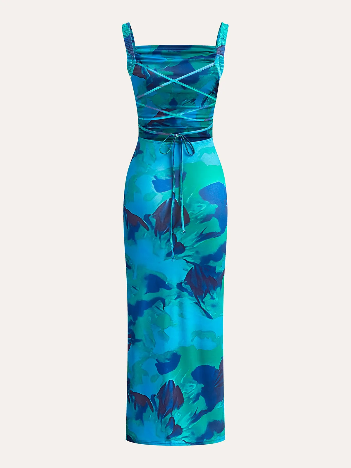 Criss-Cross Tie Back Printed Dress sold by COMMENSE product image thumbnail 2