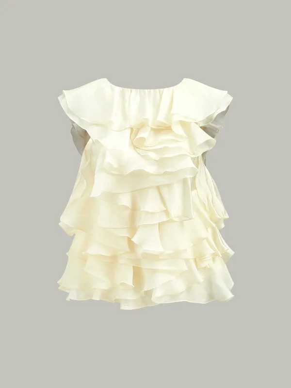 Ruffle Detail Keyhole Back Top made by COMMENSE