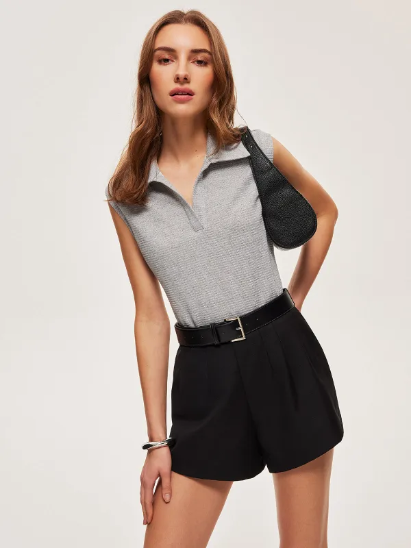 Ribbed Knit Polo Top sold by COMMENSE