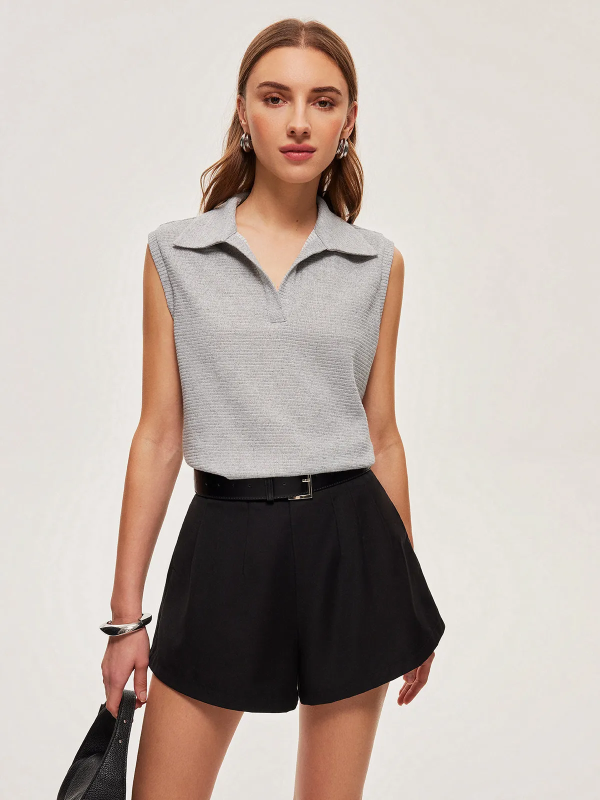 Ribbed Knit Polo Top sold by COMMENSE product image thumbnail 3