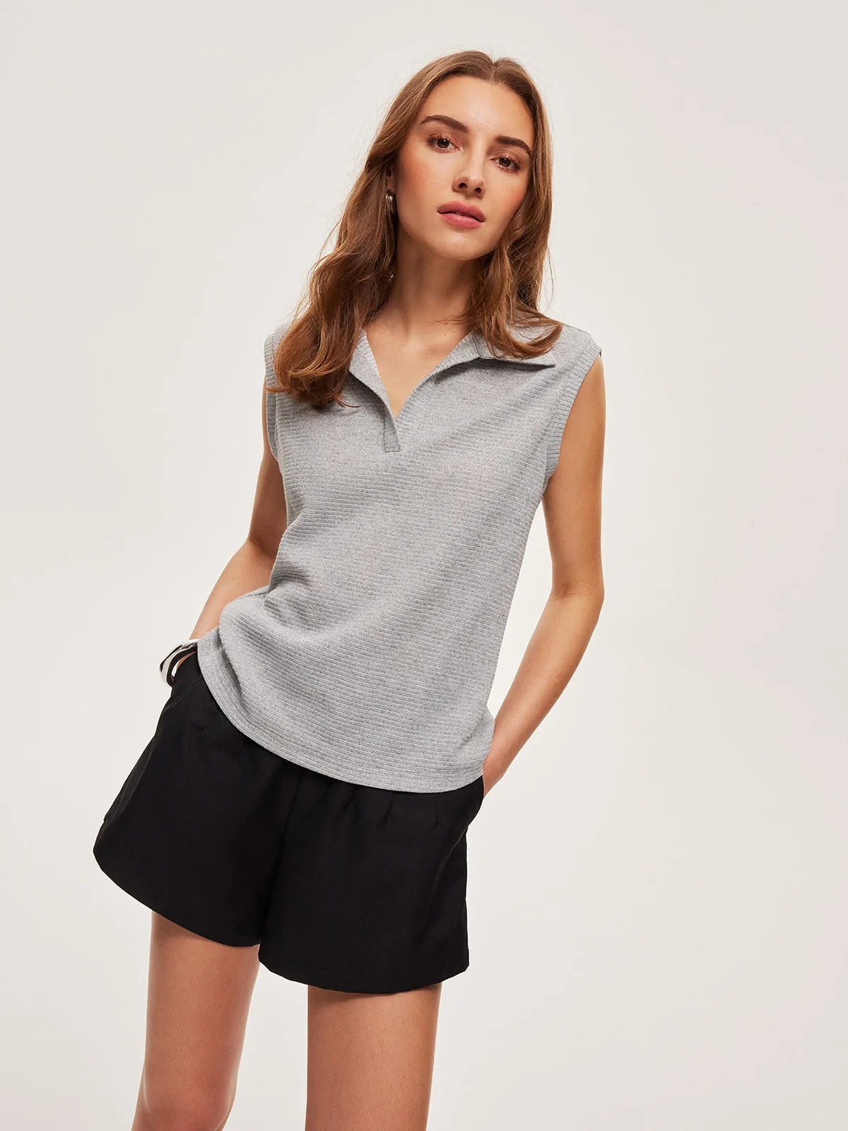Ribbed Knit Polo Top sold by COMMENSE product image thumbnail 2