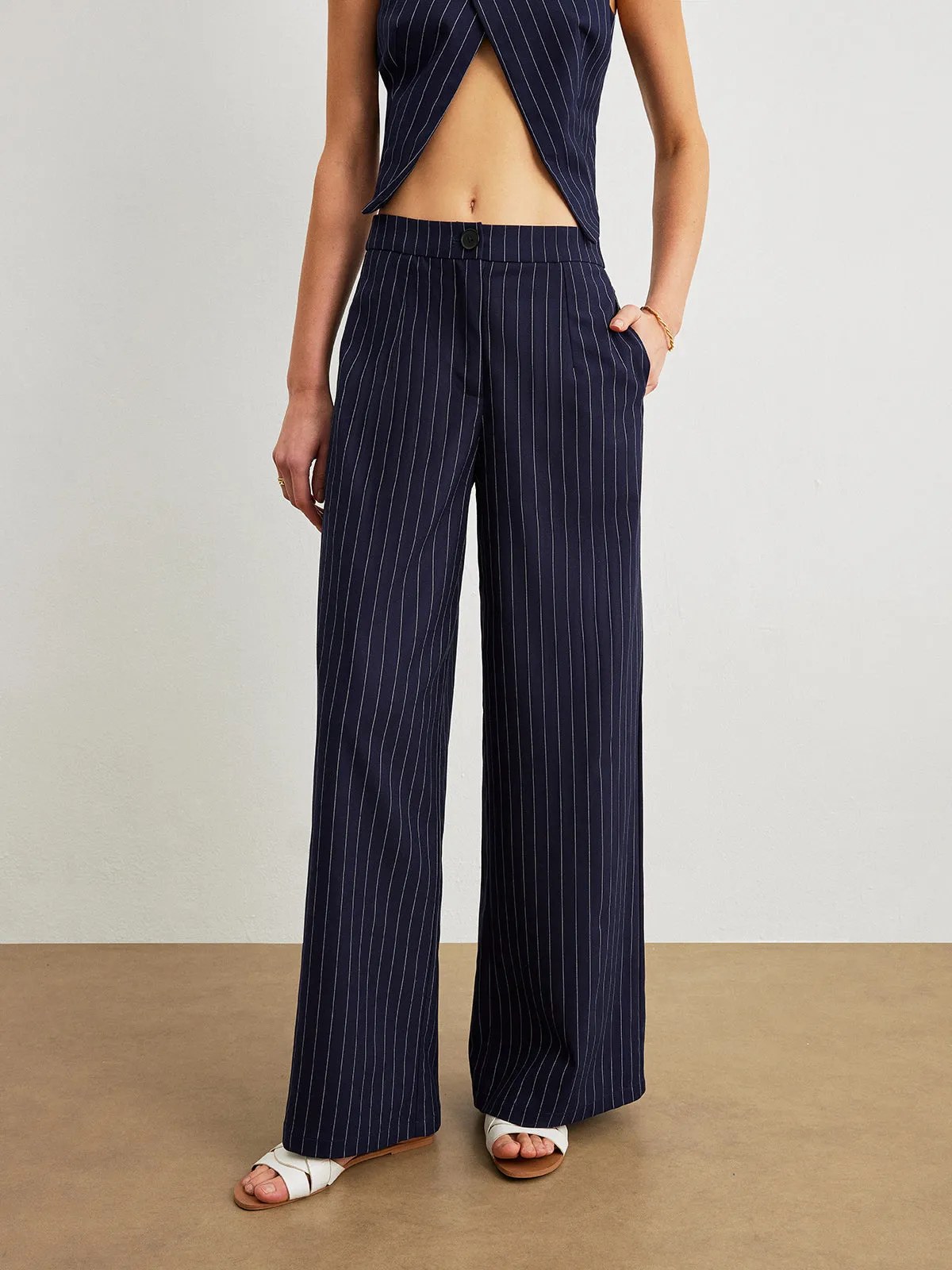 Pinstripe Pants Set With Pockets sold by COMMENSE product image thumbnail 4