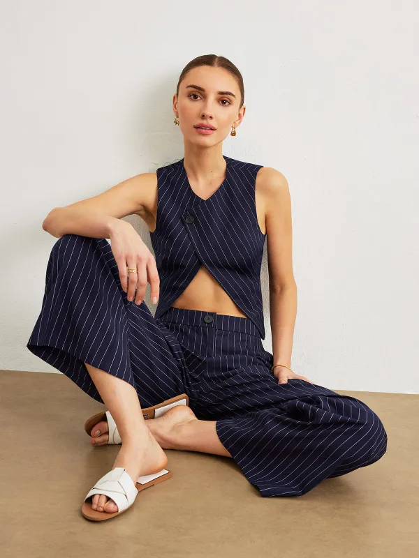 Pinstripe Pants Set With Pockets sold by COMMENSE