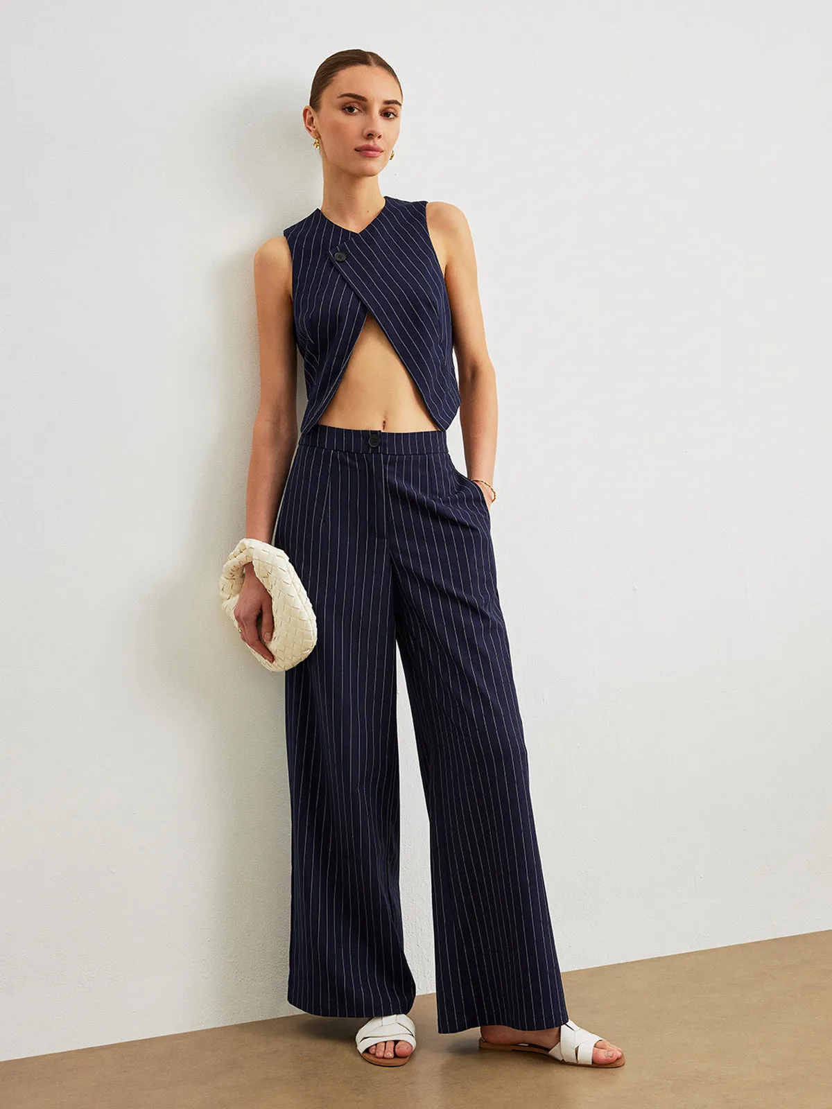 Pinstripe Pants Set With Pockets sold by COMMENSE product image thumbnail 2