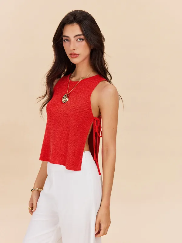 Knit Top With Side Tie Detail sold by COMMENSE