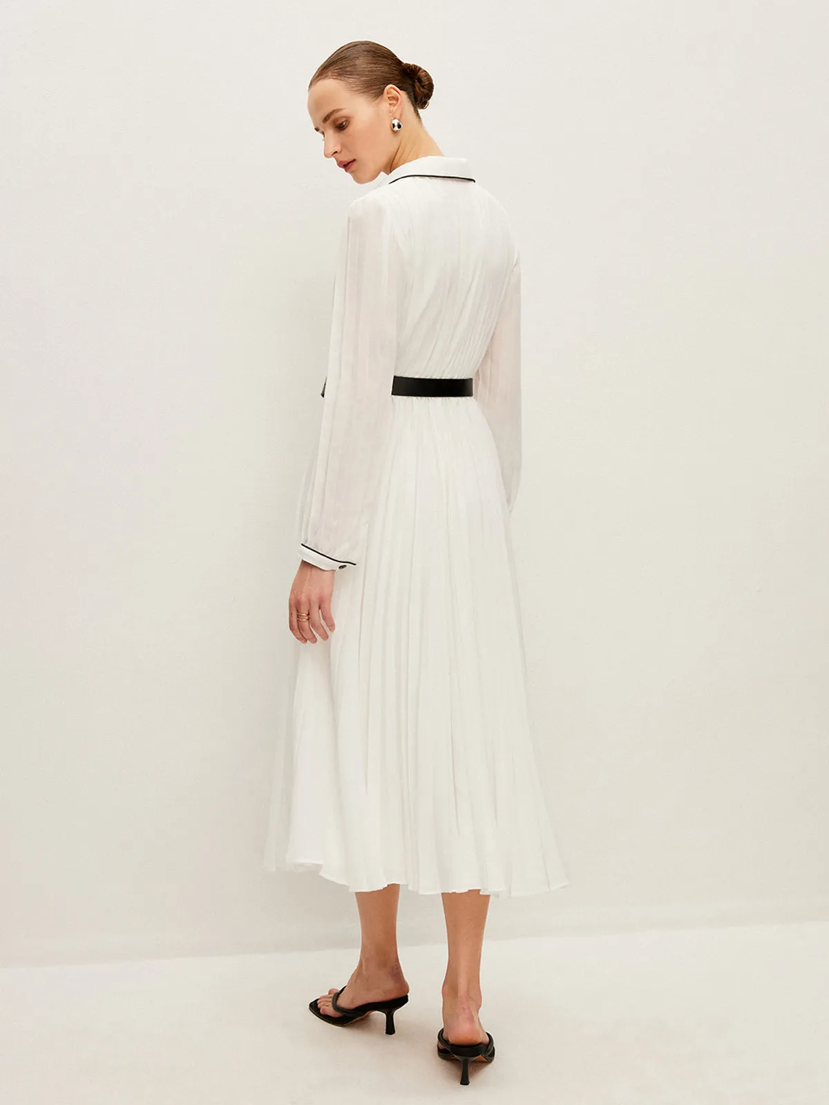 Button-Front Pleated Dress With Belt sold by COMMENSE product image thumbnail 5