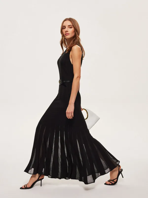 Semi-Sheer Mesh Flared Dress Without Belt sold by COMMENSE